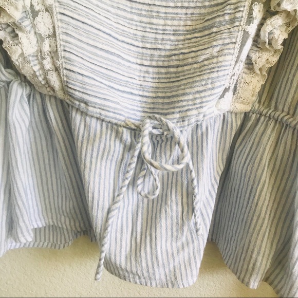 Free People Ruffle Stripe Lace Blouse Top - Picture 6 of 8